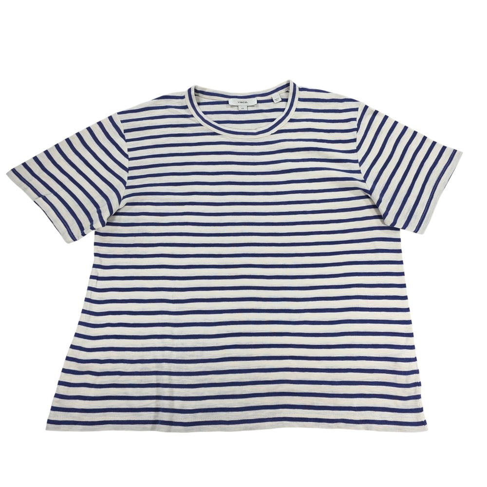 Vince Striped Short Sleeve T-Shirt Navy White Large Womens Cotton Modal Nautical